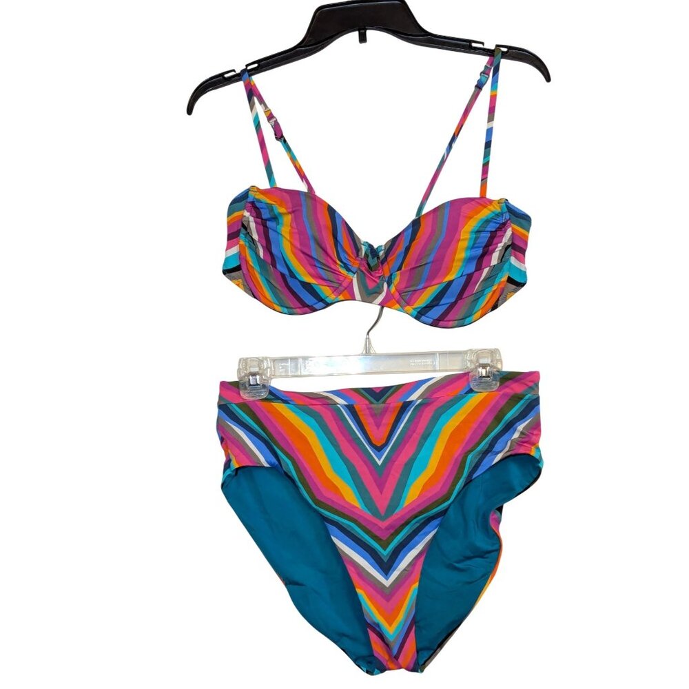 Trina Turk Colorful Striped Bikini Set With Padded Underwire Top & High-Waisted